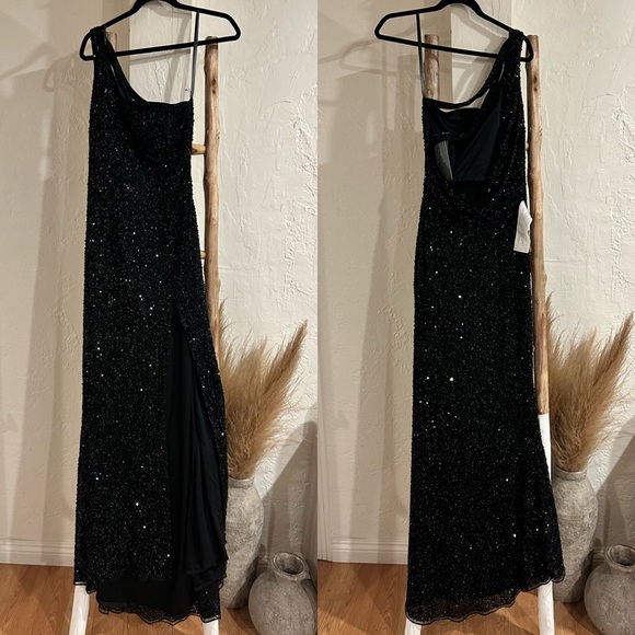 Mac Duggal One Shoulder Sequined Gown Maxi Dress 5059 in Black Size 6 NWT - Picture 2 of 8